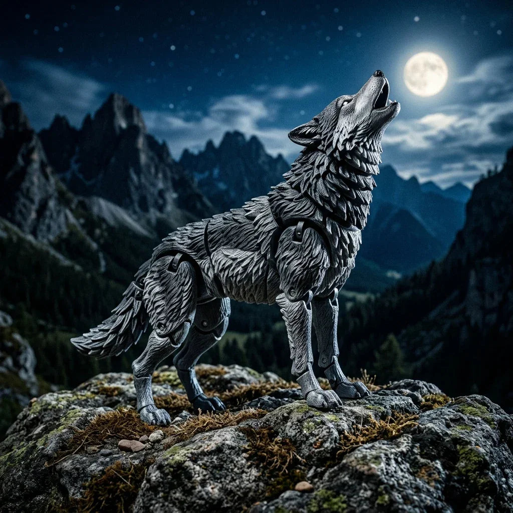 Articulated Wolf - Silver Fur 3D Printed Wildlife Model