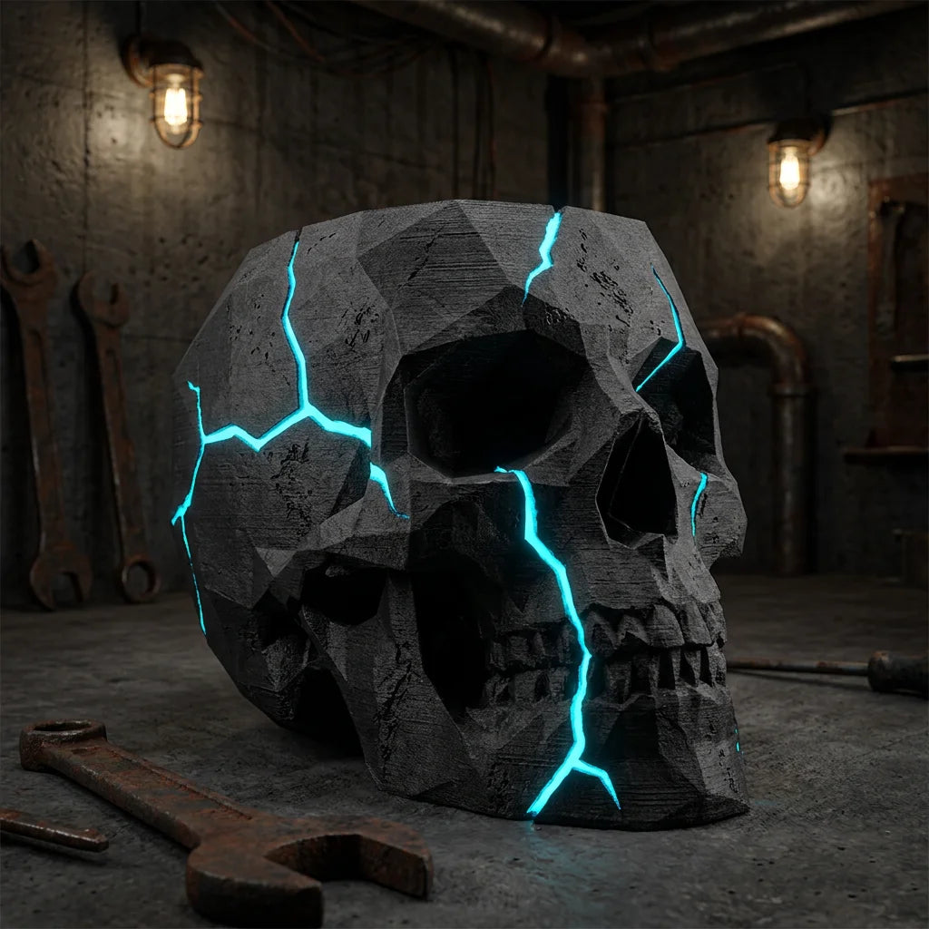 Low-Poly Cyber Skull Pot | Gothic Industrial